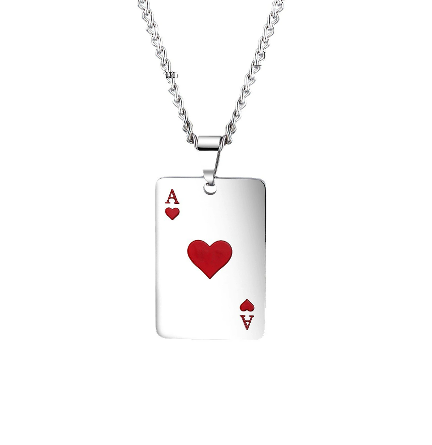 Halskette Poker Herz Ass Karte Edelstahl rot 65cm Anhänger 3x2 cm