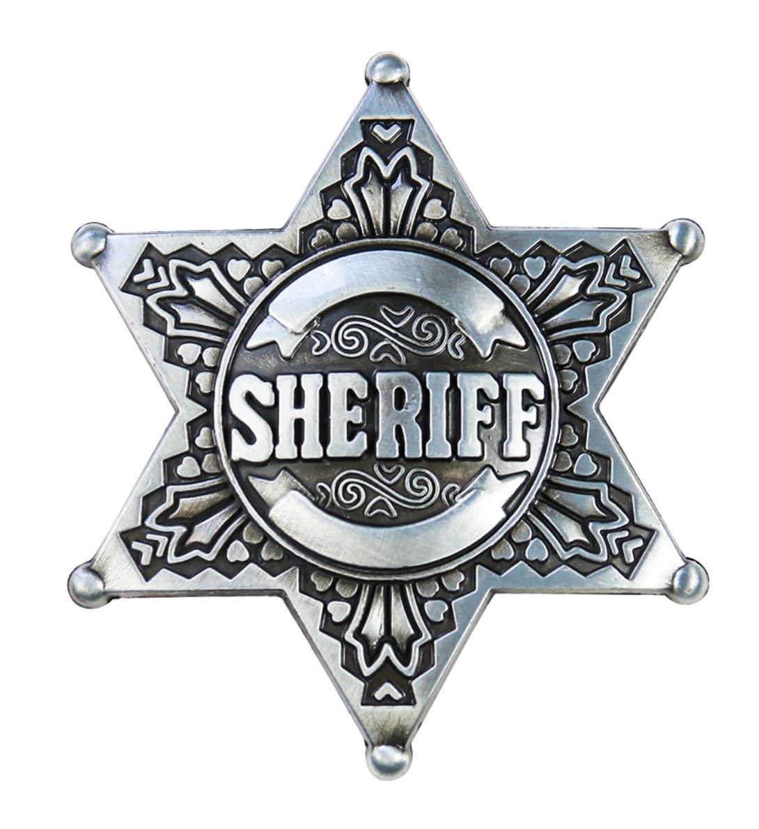 Gürtelschnalle Sheriffstern für Gürtel bis 4 cm Breite silber