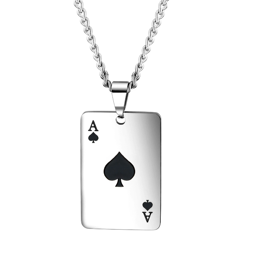 Halskette Poker Pik Ass Karte Pikass Edelstahl schwarz 65cm Anhänger 3x2 cm