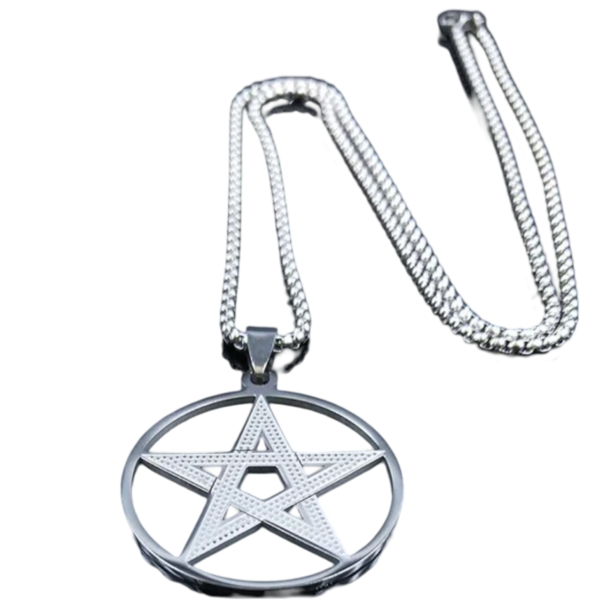 Halskette Pentagramm Gothic Witchcraft Witch silber Teufel Kostüm 50cm