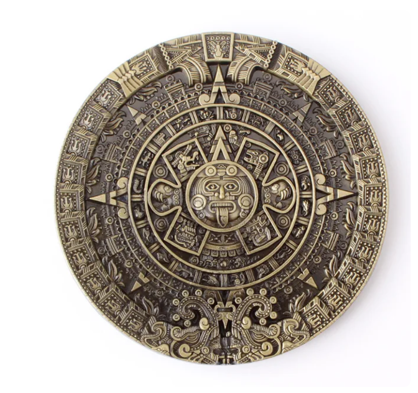 Gürtelschnalle Buckle für Gürtel bis 4 cm Metall Azteken Aztek Kalender Retro