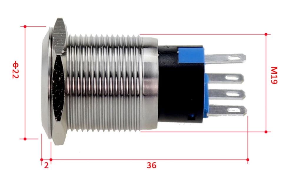 Einbauschalter - / Taster 19 mm Edelstahl Ring LED