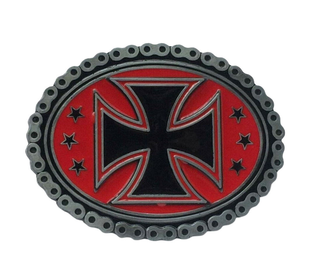 Gürtelschnalle Iron Cross rot für Gürtel bis 4 cm Breite Biker eisernes Kreuz