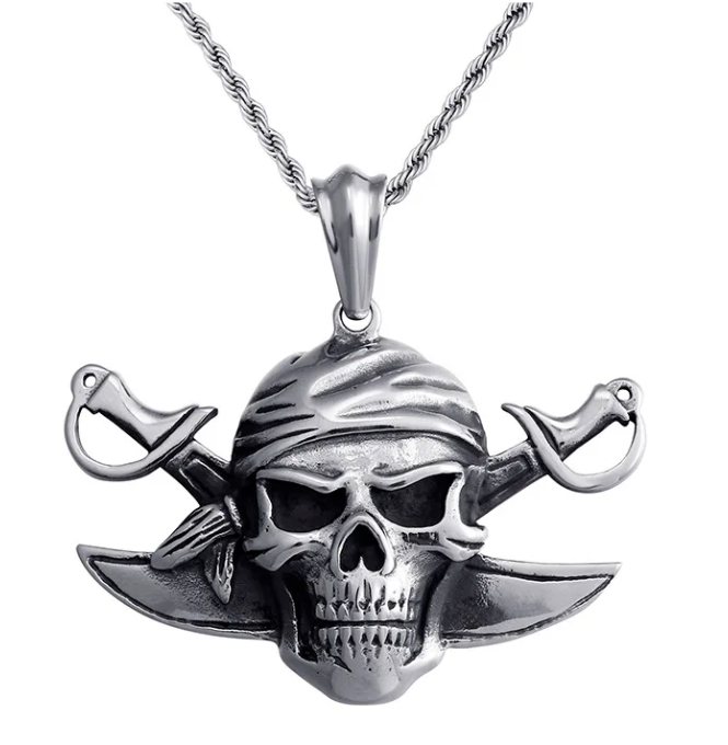 Halskette Totenkopf Pirat Seeräuber Schädel Anhänger Edelstahl Punk 60 cm